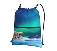 Oudrspo Polar Bears Northern Lights Outdoor Leisure Mochila con cordón con cremallera =>> 15.3 X 18in/ 39 X 46cm (LXH), buena para viajar, equipaje de mano, equipaje, camping
