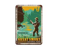 Oudrspo Póster de viaje vintage Great Smoky Mountains Fly Fishing Retro Poster Metal Tin Sign Retro Iron Painting para Bar Man Cave Cafe Family Garage Poster Wall Decor 8x12inch