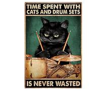 Oudrspo Póster vintage de batería El tiempo pasado con gatos y tambores nunca se desperdicia. Letrero de metal y aluminio de 8 x 12 pulgadas para decoración de pared.