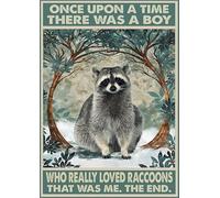 Oudrspo Póster vintage de «Érase una vez un niño que amaba mucho a los mapaches», letrero de metal de aluminio de 30 x 40 cm, decoración de pared