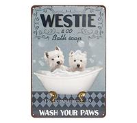 Oudrspo Póster vintage de metal con texto en inglés Westie Dog Bath Company para decoración de pared, regalo retro, placa para gimnasio, hogar, oficina, club, bar, cocina, dormitorio, 12.0 x 16.0 in