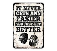 Oudrspo Póster vintage de motivación para gimnasio: Nunca es más fácil, simplemente mejora. Letrero de metal de aluminio de 8 x 6 pulgadas para decoración de pared.