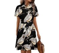 Oudrspo Quail Bird on The Branches Women's Shirt Dress Midi Short Sleeve Summer Button Down Dresses