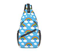 Oudrspo Rainbow Clouds Raindrop Sling Bag Mochila cruzada de viaje Mochila de pecho para hombres y mujeres, hombros izquierdo y derecho ajustables Senderismo Mochila informal
