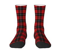 Oudrspo Ramsay tartán rojo negro tartán hombres y mujeres calcetines de tripulación, Tartán tartán novedad moda Casual tripulación tubo calcetín deportivo atlético calcetines de vestir