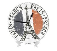 Oudrspo Reloj de Pared con Bandera Francesa y Torre Eiffel Vintage, Reloj de Pared Redondo silencioso sin tictac, Reloj de Cocina para baño de 10 Pulgadas