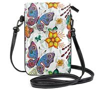 Oudrspo Retro Butterfly Flower Art Crossbody Phone Purse Small Mini Shoulder Bag Cell Phone Pouch Leather Wallet Best Gift for School Starts,Birthdays