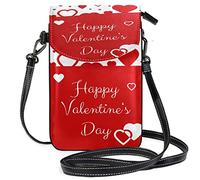 Oudrspo Romantic Red and White Hearts Crossbody Phone Purse Small Mini Shoulder Bag Cell Phone Pouch Leather Wallet Best Gift for Valentines Day,Anniversary,Birthdays