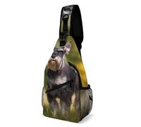 Oudrspo Schnauzer Dog on the Grass Sling Bag for Men Women Crossbody Backpack Spring Dogwood Blossoms Crossbody Bag Chest Bags for Travel Sport