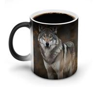 Oudrspo Taza de café de cerámica con diseño de lobo gris salvaje, 11 oz, taza de café mágica sensible al calor que cambia de color, taza de té para mujeres y hombres