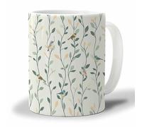 Oudrspo Taza de café verde mar mediana, taza de té de primavera con pájaros y hojas verdes ombré para mujeres y hombres, regalos para el día de la madre, regalo de graduación