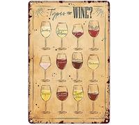Oudrspo Tipos de vinos Letreros de metal Vintage Wine Knowledge Retro Poster Wall Art Cartel de chapa para habitación Club Home Bar Decoración de pared Placa de enciclopedia de vino 8x12 pulgadas