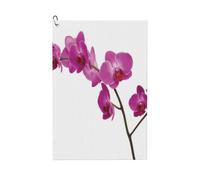 Oudrspo Toalla de Golf Personalizada con Estampado de pétalos, Ramas y Flores de orquídeas Silvestres. Toalla de Golf con Textura de gofre y Clip metálico para golfistas.