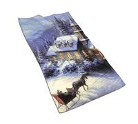 Oudrspo Toalla de Mano Feliz Navidad Noche de Invierno Paisaje pacífico Toallas de baño Toalla para el hogar/Playa/Yoga 27.5 X 15.7 Pulgadas
