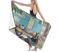 Oudrspo Toalla de Playa de Microfibra sin Arena de Secado rápido súper Absorbente Toallas Grandes de Gran tamaño Manta Happy Camper Bear