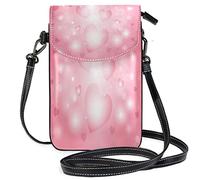 Oudrspo Valentine's Day Pink Hearts Sparkles Crossbody Phone Purse Small Mini Shoulder Bag Cell Phone Pouch Leather Wallet Best Gift for Valentines Day,Anniversary,Birthdays