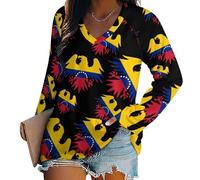 Oudrspo Venezuelan E-agles Flag Women's Long Sleeve Shirts V Neck Tees Casual Loose Tops Trendy Basic Blouse