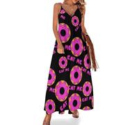 Oudrspo Vestido Largo con Escote en V y Estampado de Donuts Eat Me, Vestidos de Verano fluidos para Mujer.