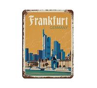 Oudrspo Vintage Cityscape Placa Frankfurt Alemania Vintage Cartel de chapa Hogar Oficina Cocina Pub Club Café Bar Granja Restaurante Colección Metal Decoración de pared