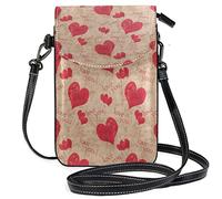 Oudrspo Vintage Cute Red Hearts Crossbody Phone Purse Small Mini Shoulder Bag Cell Phone Pouch Leather Wallet Best Gift for Valentines Day,Anniversary,Birthdays