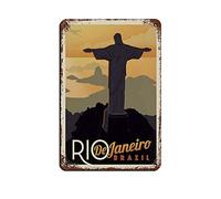 Oudrspo Vintage Travel Brazil Rio De Janeiro Cartel de chapa Vintage Metal Pub Club Cafe bar Hogar Arte de la pared Decoración Póster Retro 8x12 pulgadas