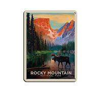 Oudrspo Vintage Travel Poster Rocky Mountain Moose In The Morning Cartel de chapa Vintage Metal Pub Club Cafe bar Home Wall Art Decoration Poster Retro 12x16inch