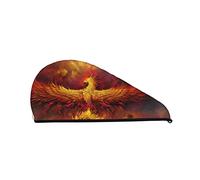 OudrspoPhoenix Bird Pattern Hair Towel Wrap, Toalla de secado de cabello con botón, Toalla de pelo de terciopelo coralino, Sombrero de turbante de cabello seco, Gorro de pelo de ducha de baño