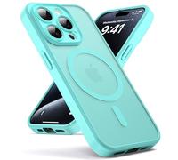 Oududianzi-Funda para iPhone 15 Pro Compatible con MagSafe, Funda Trasera Translúcida de PC, TPU Silicona Bumper, Carcasa de Protección Militar Anti-Choques Antigolpes-Azul Verde