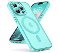 Oududianzi-Funda para iPhone 15 Pro Compatible con MagSafe, Funda Trasera Translúcida de PC, TPU Silicona Bumper, Carcasa de Protección Militar Anti-Choques Antigolpes-Azul Verde