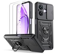 Oududianzi - Funda para OPPO A40 / A40M / A60 5G[2 Protector Vidrio Templado], con Cubierta Deslizante de la Cámara, Soporte Giratorio de 360 ° y Funda Protectora TPU de Silicona - Negro
