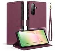 Oududianzi - Funda para Samsung Galaxy A56 5G + 1 Vidrio Templado Protector de Pantalla, Funda de Piel sintética de Primera Calidad, con Tapa, función de Billetera y Soporte - Rojo