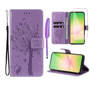 Oududianzi - Funda para Samsung Galaxy A56 5G Tapa [1X Pantalla Cristal Templado] Libro Flip PU Cuero Billetera Carcasa Silicona TPU [Cierre Magnético] [Ranuras Tarjetas] [Función Soporte]-Púrpura