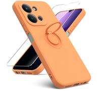 Oududianzi Funda para Xiaomi Redmi 15C con 1 Pieza Cristal Templado, Soporte de Anillo 360 Grados Silicona con Protección de Cámara, Naranja