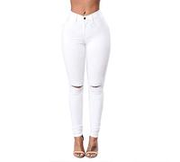 Ouduo Mujer Vaqueros Rasgados de Cintura Alta Elásticos,Ajustados Jeans Skinny Fit Delgados Pantalones,Que Moldea Silueta Tallas Grandes Pantalones de Mezclilla (2XL,Blanco)