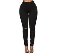 Ouduo Mujer Vaqueros Rasgados de Cintura Alta Elásticos,Ajustados Jeans Skinny Fit Delgados Pantalones,Que Moldea Silueta Tallas Grandes Pantalones de Mezclilla (M,Negro)
