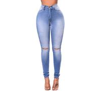 Ouduo Mujer Vaqueros Rasgados de Cintura Alta Elásticos,Ajustados Jeans Skinny Fit Delgados Pantalones,Que Moldea Silueta Tallas Grandes Pantalones de Mezclilla (2XL,Azul)