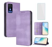 OUEAYIEN Funda para teléfono TCL 501 con protector de pantalla, bloqueo RFID, a prueba de golpes, de piel, con función atril y ranura para tarjetas, funda vintage para TCL T433D TCL501, color morado