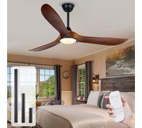 OUENGK 60" ventilador de techo con luz y mando a distancia, ventilador techo exterior terraza, 3 palas de madera reversibles, 6 velocidades con función de temporizador, Silencioso y de bajo consumo