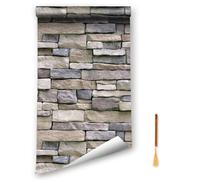 Oufdj-iPro Papel pintado de piedra, ladrillo, vinilo y autoadhesivo, ladrillo rojo, impermeable, decoración de pared, rollo con exquisito marcapáginas de madera, 44,5 x 800 cm