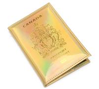 OUFEIJIA EUR Funda de Pasaporte Cuero sintético con Espejo láser, Porta Canadiense, Libro Estampado Dorado fantasía Moda Diseño Compacto(Noir)