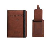 OUFEIJIA EUR Juego de Porta Pasaporte y Etiqueta for Equipaje, Funda for Viaje, Billetera RFID Cuero PU, Bolsa Almacenamiento multifunción for Regalo Diseño Compacto(Dark Brown)