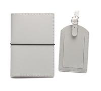 OUFEIJIA EUR Porta Pasaporte de Cuero, Correa for Etiqueta Equipaje, Banda Goma, Libro, Juego Tarjetas identificación Diseño Compacto(Grey)