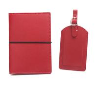 OUFEIJIA EUR Porta Pasaporte de Cuero, Correa for Etiqueta Equipaje, Banda Goma, Libro, Juego Tarjetas identificación Diseño Compacto(Rot)