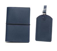 OUFEIJIA EUR Porta Pasaporte de Cuero, Correa for Etiqueta Equipaje, Banda Goma, Libro, Juego Tarjetas identificación Diseño Compacto(Donker Blauw)