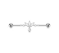 OUFER 14G Flor Piercing Industrial Joyería 316L Acero Quirúrgico Colgante Hoja Barra Industrial Barbell 38mm Marquesa CZ Cartílago Helix Pendiente 1,6 mm Joyería para Mujeres, 14G38mm, Acero