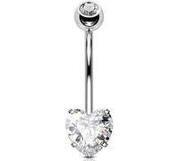 OUFER 14G Piercing Ombligo Roscado Interior Belly Button Ring Acero Quirúrgico 316L Transparente Corazón CZ Belly Bar Piercing Ombligo Anillo 8/10/12/14/16 mm, 14G14mm, Acero inoxidable, Circonia
