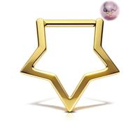 OUFER 16G Gold Titan G23 Star Septum Clicker, 8 mm Negro Segmento Plegable Septumring para la nariz, cartílago, hélix, daith, piercing para el día a día, festival, mujeres y hombres, 16G8mm, Titanio