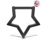OUFER 16G Gold Titan G23 Star Septum Clicker, 8 mm Negro Segmento Plegable Septumring para la nariz, cartílago, hélix, daith, piercing para el día a día, festival, mujeres y hombres, 16G8mm, Titanio