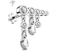 OUFER 16G Piercing Helix Colgante Piercing Conch Acero Inoxidable 316L Cadena Piercing Oreja Cartílago, Rosca Interior Helix Piercing Lobo, CZ Claro para Mujer 6/8 mm
