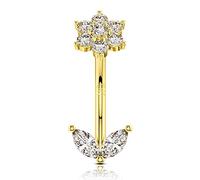 OUFER 16G Real Solid Gold Rook Daith Piercing cartílago Pendiente CZ CZ Ceja Anillo Curvo Barbell Bar Trago Helix Conch Anillo para las Mujeres Joyas Regalos